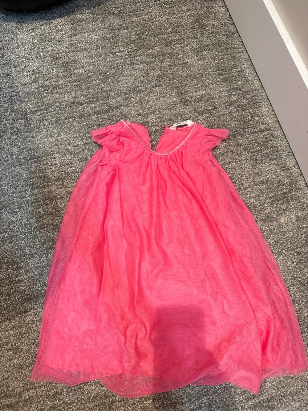 H&M Bright Pink Tulle Flutter-Sleeve Dress